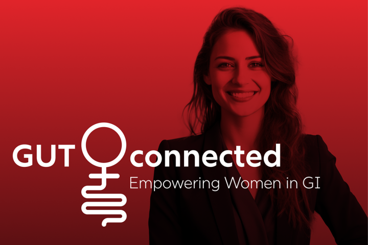 Eine junge Frau lächelt in die Kamera, daneben das Logo von GUT Connected