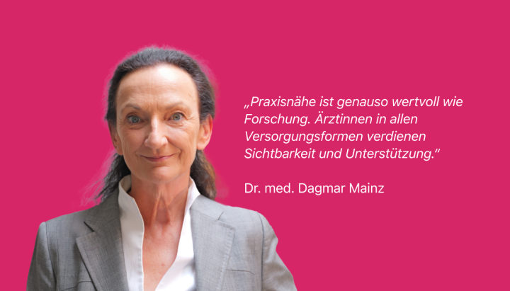 Porträt von Dr. med. Dagmar Mainz vor pinkem Hintergrund