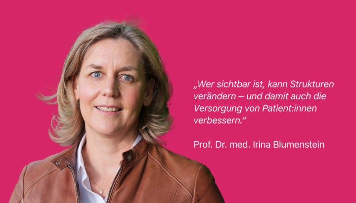 Porträt von Prof. Dr. med. Irina Blumenstein vor pinkem Hintergrund